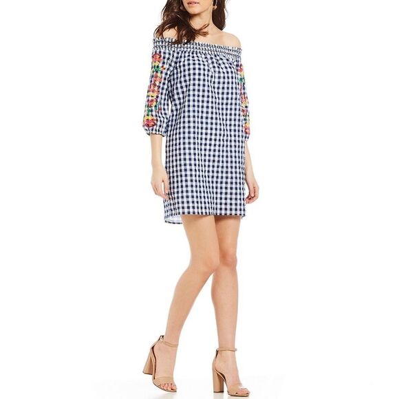 ✨Smocked Off the Shoulder Floral Embroider Dress✨ - Picture 1 of 3